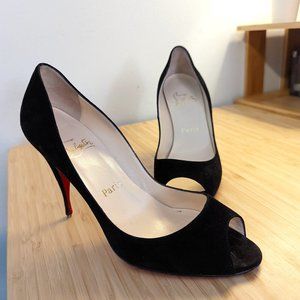 Christian Louboutin Black Suede peep toe heels - size 39 (fits like US 7-7.5)